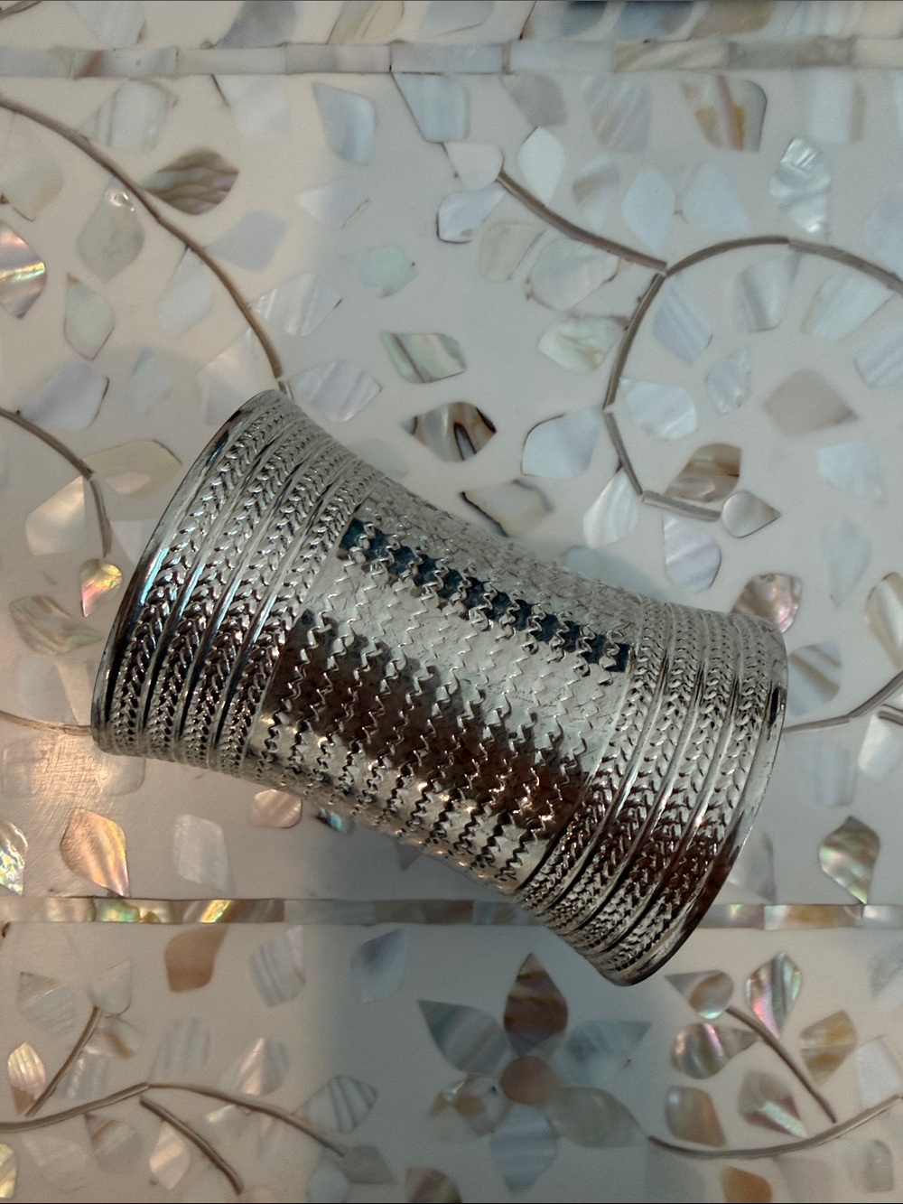 Silver Textured Statement Cuff Bracelet